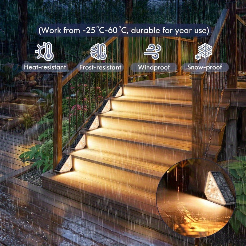 2 Pcs White Bright 14-LED Solar Powered Step Lights - Automatic Outdoor Waterproof Illumination for Stairs, Deck, Pathway & Garden Warm White