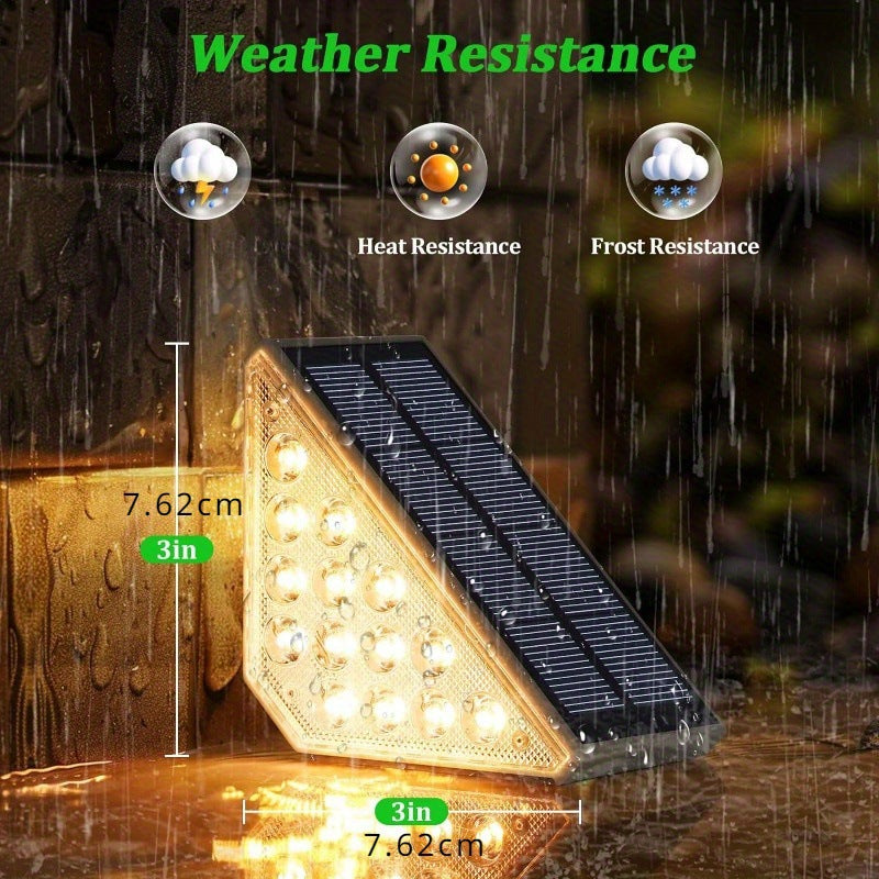 2 Pcs White Bright 14-LED Solar Powered Step Lights - Automatic Outdoor Waterproof Illumination for Stairs, Deck, Pathway & Garden Warm White
