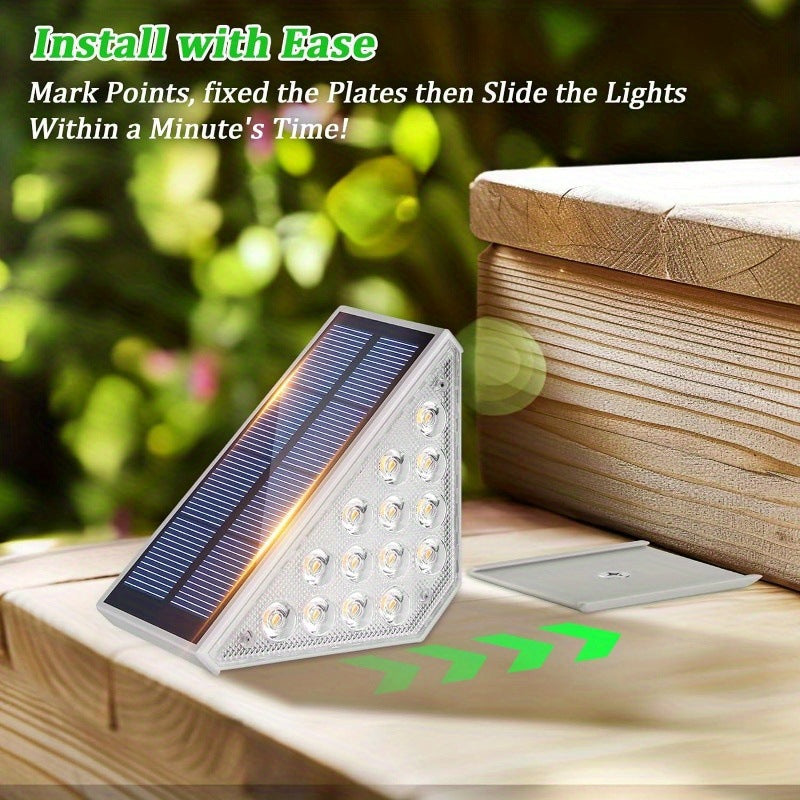 2 Pcs White Bright 14-LED Solar Powered Step Lights - Automatic Outdoor Waterproof Illumination for Stairs, Deck, Pathway & Garden Warm White