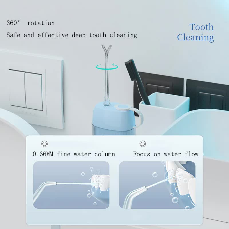Blue Advanced Portable Water Flosser - USB Rechargeable Cordless Oral Irrigator, 3 Modes, IPX7 Waterproof for Travel & Home