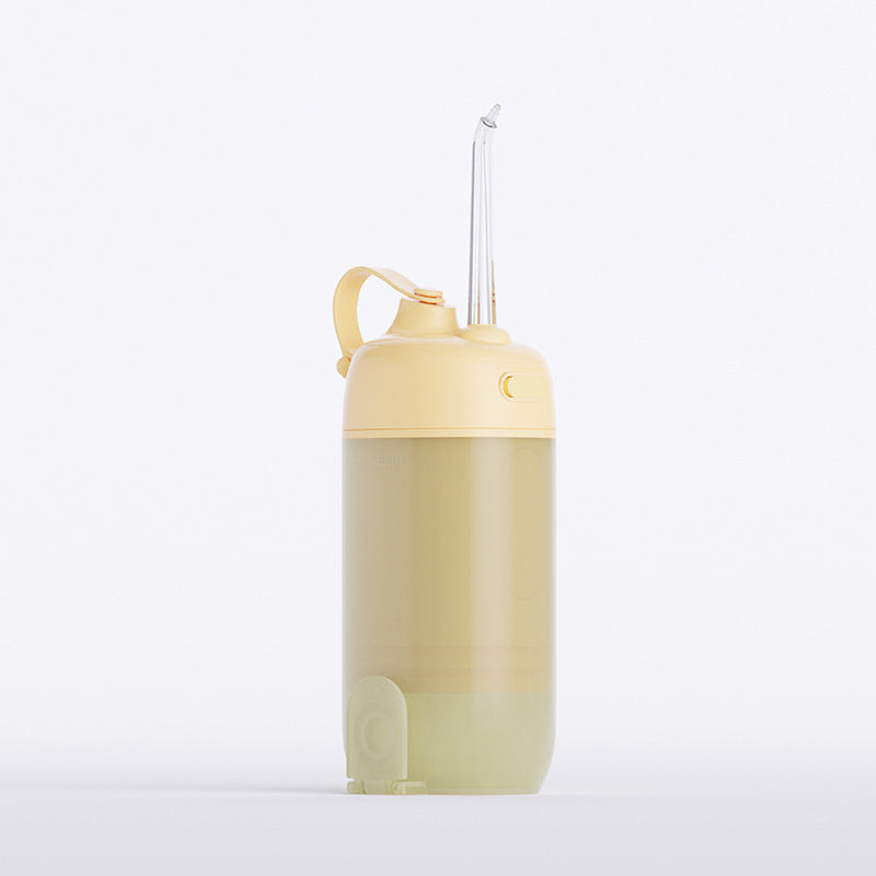 Yellow Compact Telescopic Water Flosser - USB Rechargeable Oral Irrigator, 3 Modes, 4 Nozzles for Travel & Home