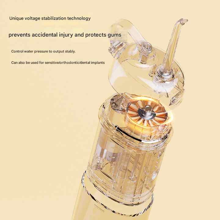 Yellow Compact Telescopic Water Flosser - USB Rechargeable Oral Irrigator, 3 Modes, 4 Nozzles for Travel & Home