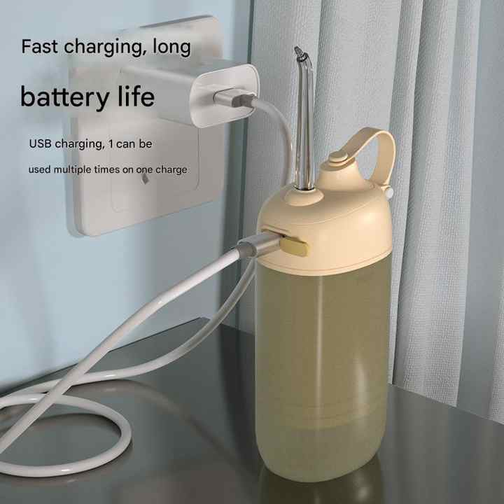 Yellow Compact Telescopic Water Flosser - USB Rechargeable Oral Irrigator, 3 Modes, 4 Nozzles for Travel & Home