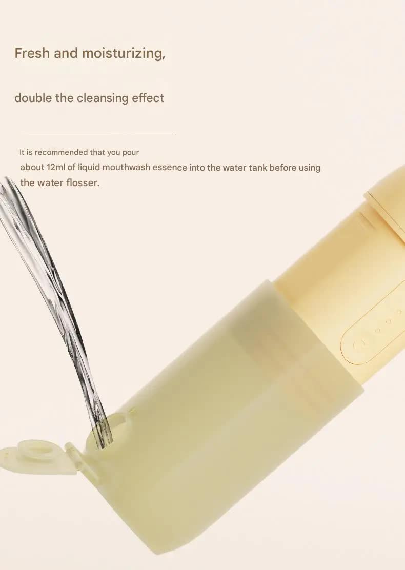 Yellow Compact Telescopic Water Flosser - USB Rechargeable Oral Irrigator, 3 Modes, 4 Nozzles for Travel & Home