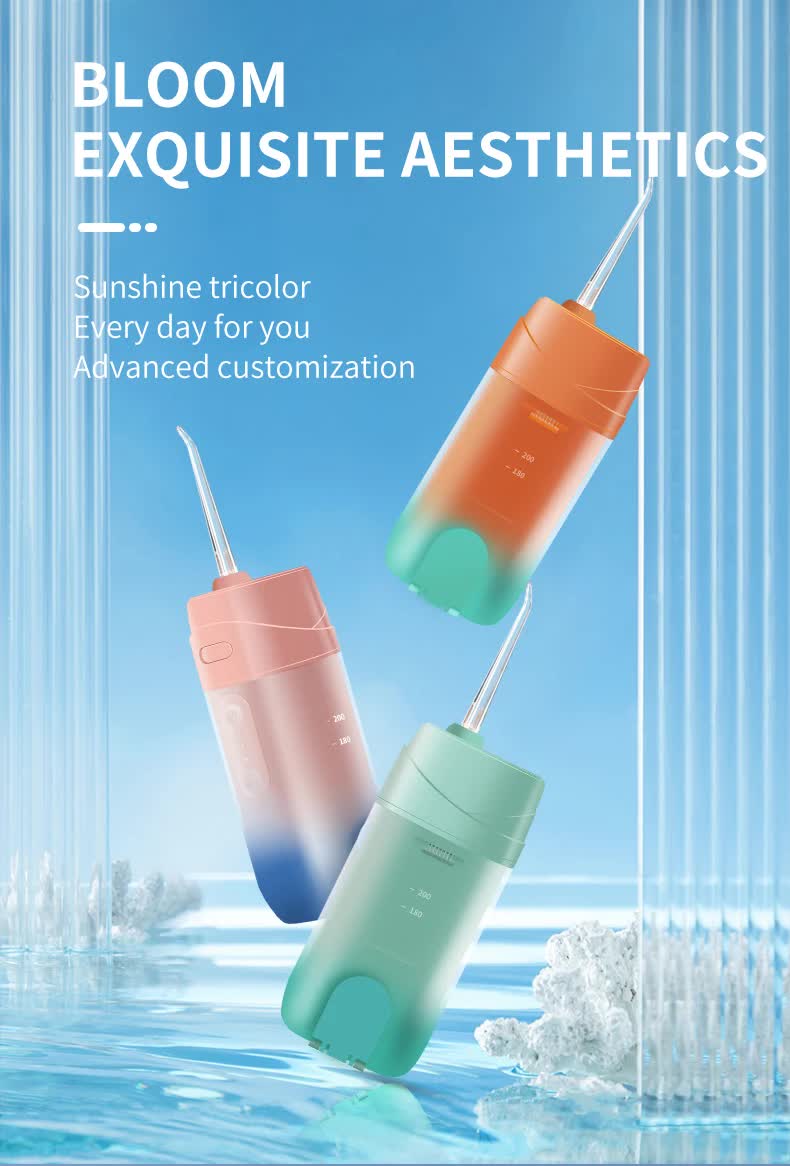 Pink And Blue Smart Telescopic Portable Water Flosser - USB Rechargeable Oral Irrigator, IPX7 Waterproof, 3 Modes & 4 Nozzles