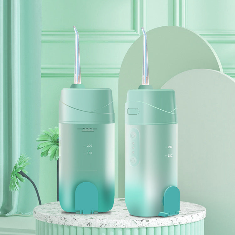 Green Smart Telescopic Portable Water Flosser - USB Rechargeable Oral Irrigator, IPX7 Waterproof, 3 Modes & 4 Nozzles