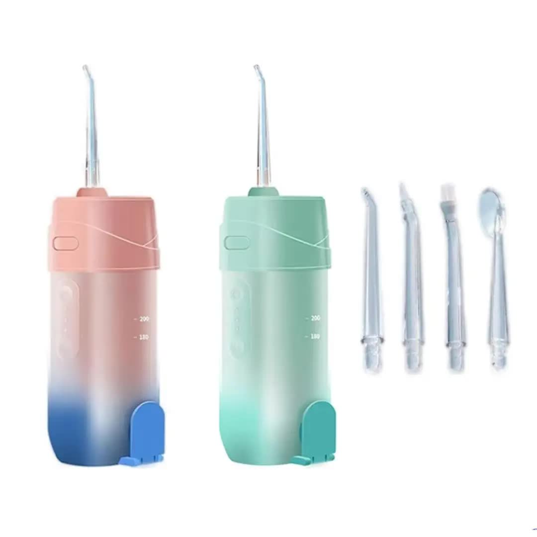 Green Smart Telescopic Portable Water Flosser - USB Rechargeable Oral Irrigator, IPX7 Waterproof, 3 Modes & 4 Nozzles