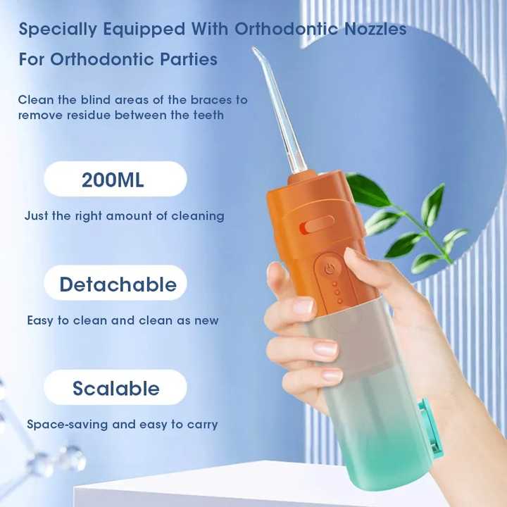 Green Smart Telescopic Portable Water Flosser - USB Rechargeable Oral Irrigator, IPX7 Waterproof, 3 Modes & 4 Nozzles