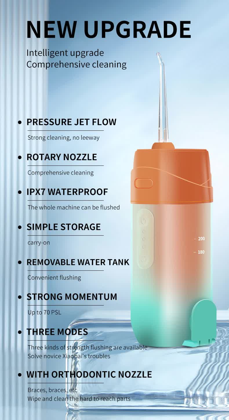 Green Smart Telescopic Portable Water Flosser - USB Rechargeable Oral Irrigator, IPX7 Waterproof, 3 Modes & 4 Nozzles