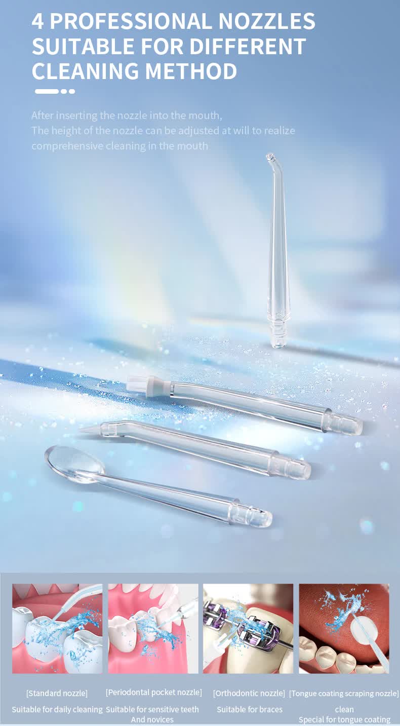 Green Smart Telescopic Portable Water Flosser - USB Rechargeable Oral Irrigator, IPX7 Waterproof, 3 Modes & 4 Nozzles