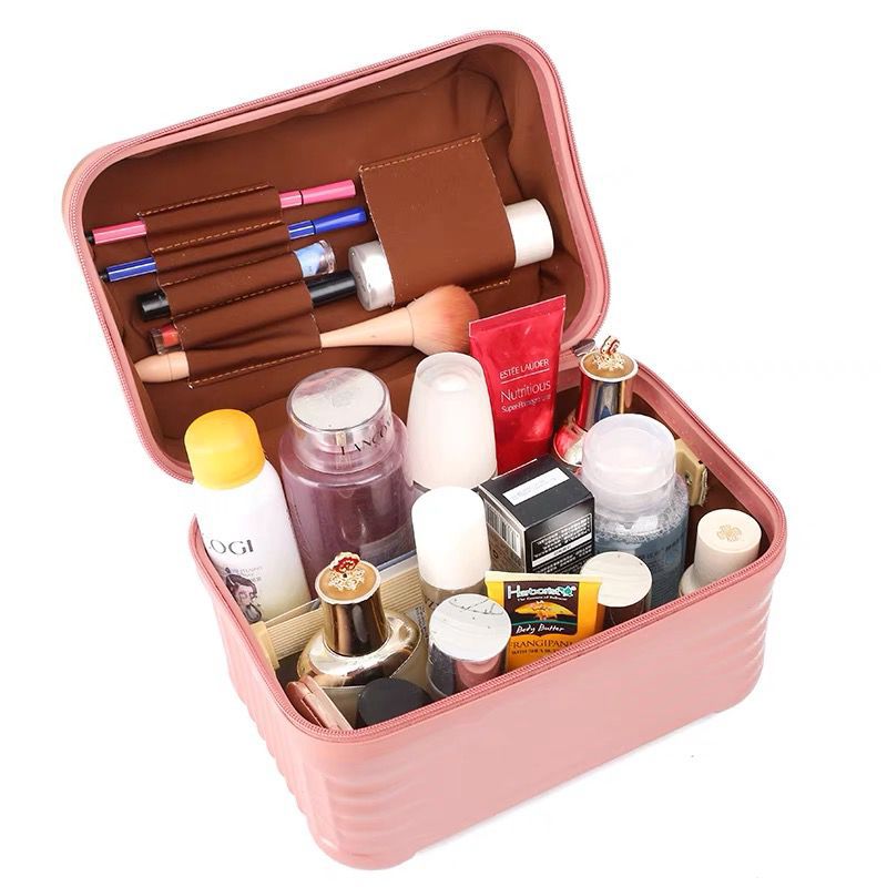 Yellow Leopard Pattern Durable Hard Shell Makeup Travel Case - Large Capacity Portable Cosmetic Organizer Box with Handle