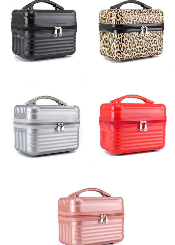 Yellow Leopard Pattern Durable Hard Shell Makeup Travel Case - Large Capacity Portable Cosmetic Organizer Box with Handle
