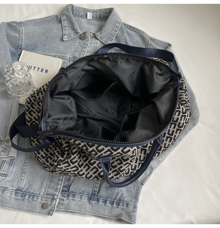 Dark Blue Stylish Geometric Pattern Travel Duffel Bag - Large Capacity Lightweight Weekender & Gym Bag