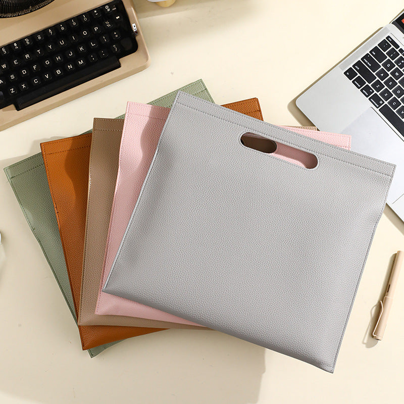 Khaki Professional A4 PU Leather Document Bag - Waterproof Handheld File Folder Portfolio for Business & Conference