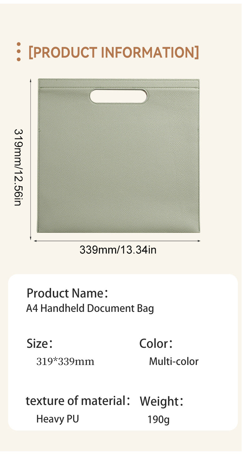 Light Pink Professional A4 PU Leather Document Bag - Waterproof Handheld File Folder Portfolio for Business & Conference