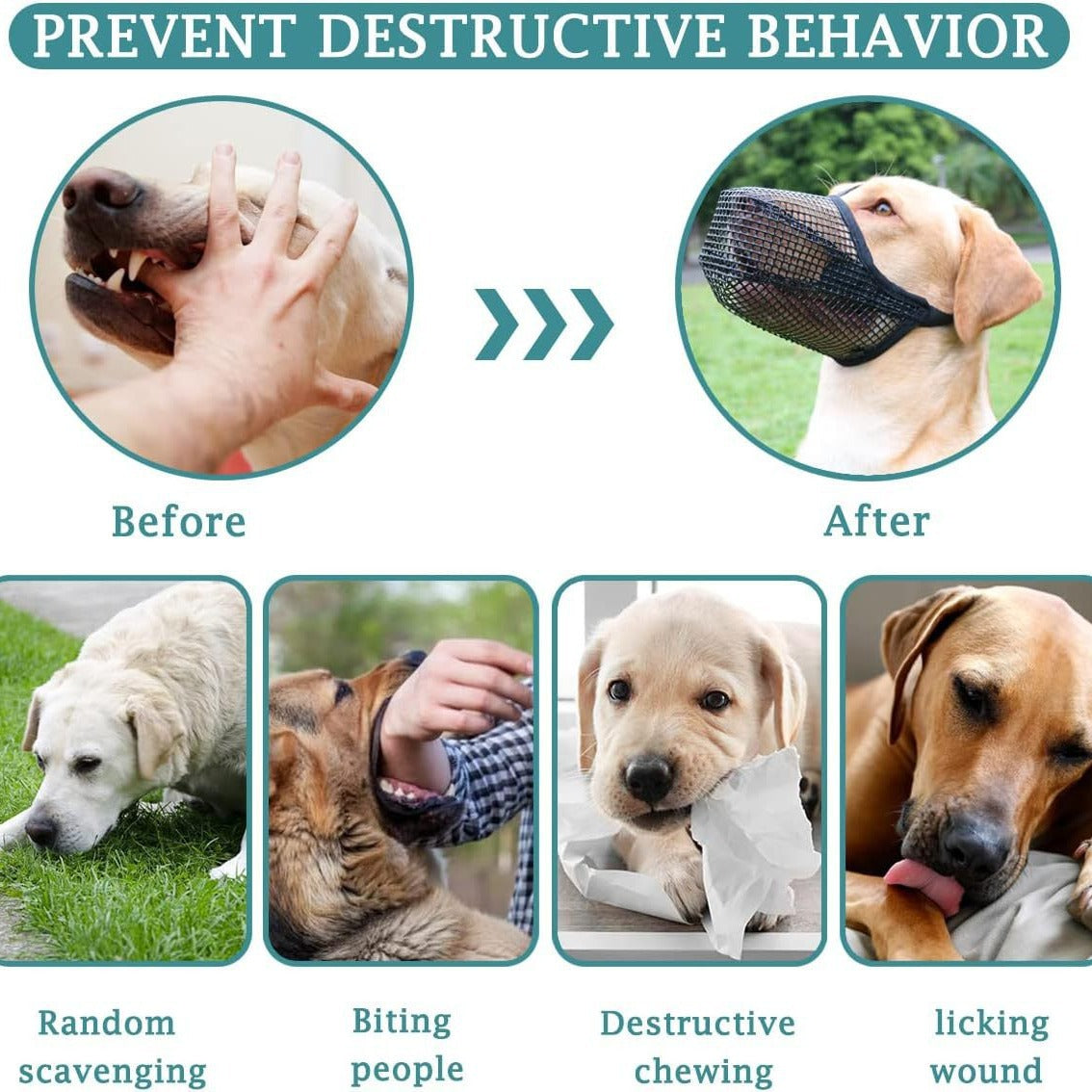 2 Pcs Size XL Black Breathable Mesh Dog Muzzle - Anti-Barking, Biting & Chewing - Adjustable & Comfortable Nylon Muzzle for Dogs