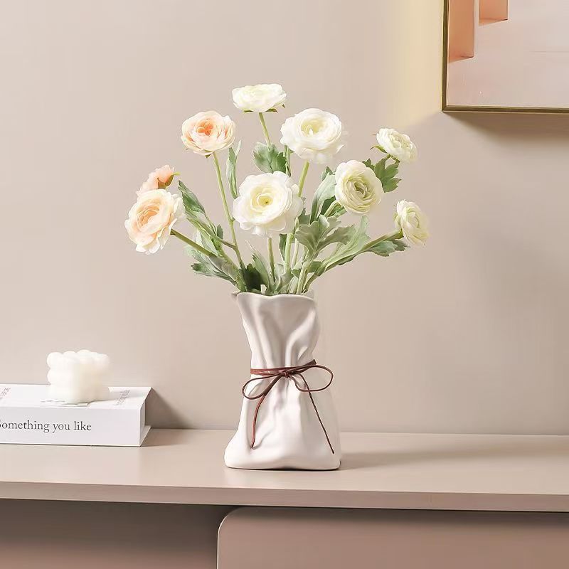 Yellow And White Chic Money Bag Inspired Vase - Modern Resin Decorative Flower Holder & Tabletop Accent Use the mobile phone as a reference for size