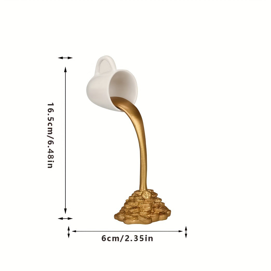 2 Pcs 1 Glod Cup and 1 White Cup Magic Pouring Coffee Cup Sculpture - Unique Resin Tabletop Art Accent"