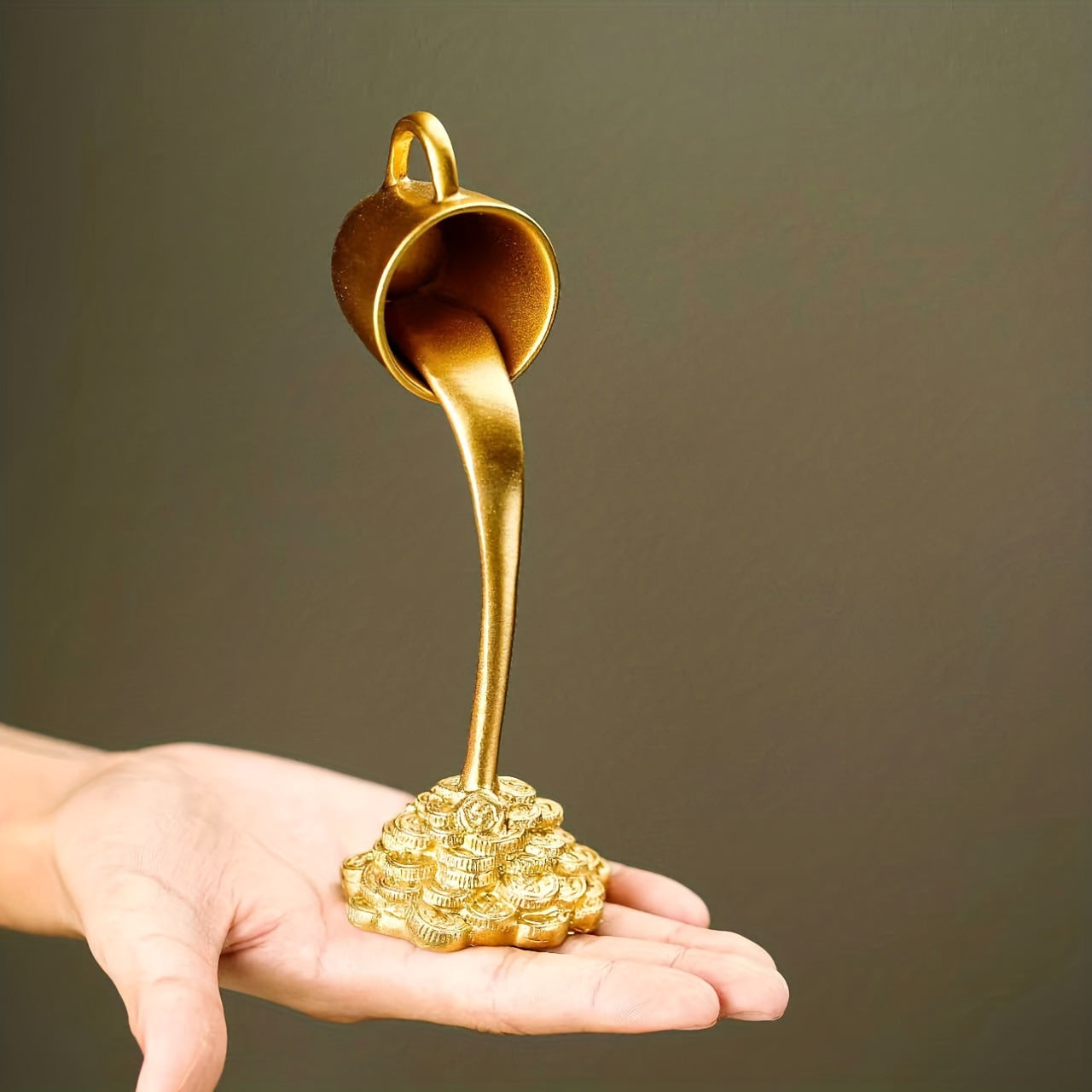 2 Pcs 1 Glod Cup and 1 White Cup Magic Pouring Coffee Cup Sculpture - Unique Resin Tabletop Art Accent"