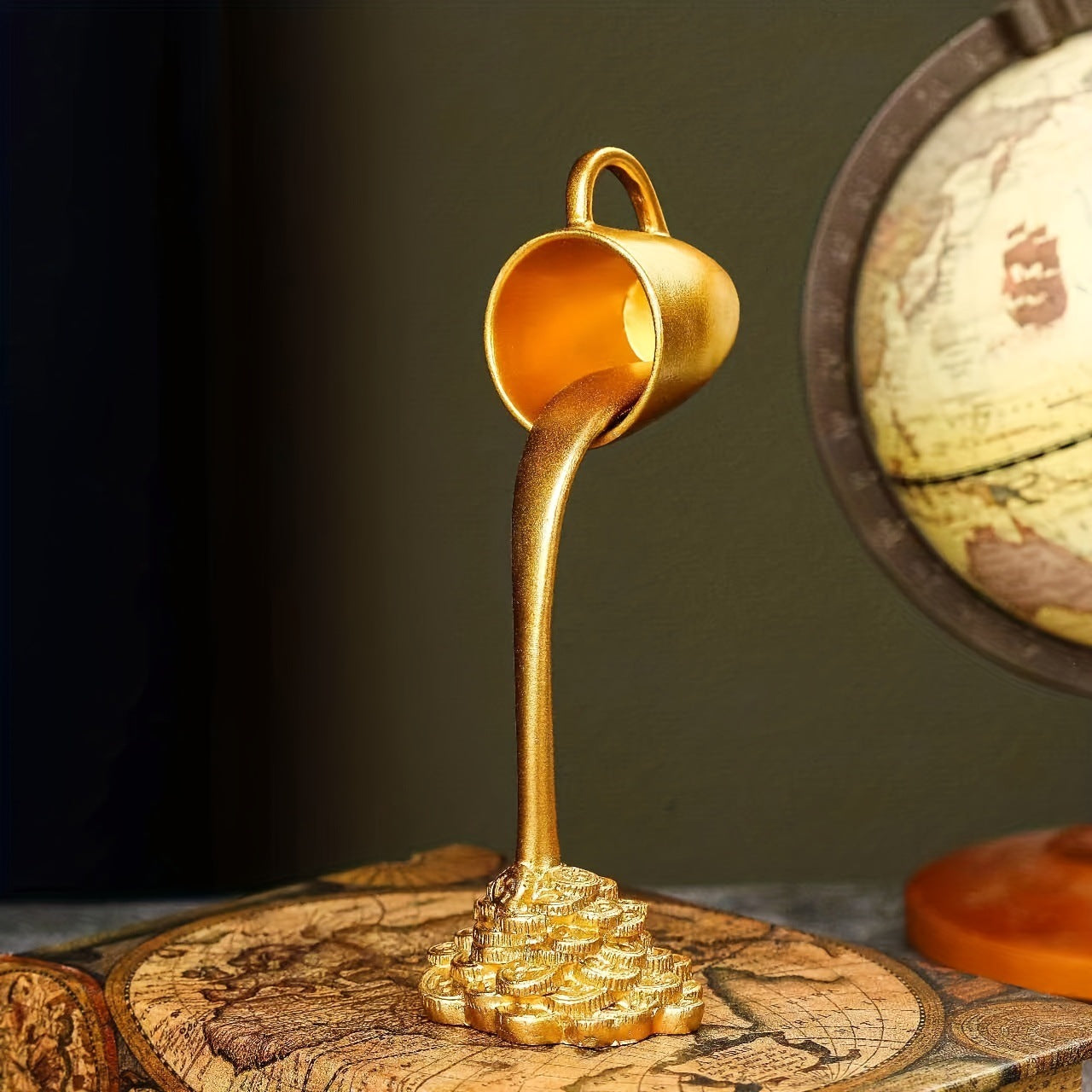 2 Pcs 1 Glod Cup and 1 White Cup Magic Pouring Coffee Cup Sculpture - Unique Resin Tabletop Art Accent"