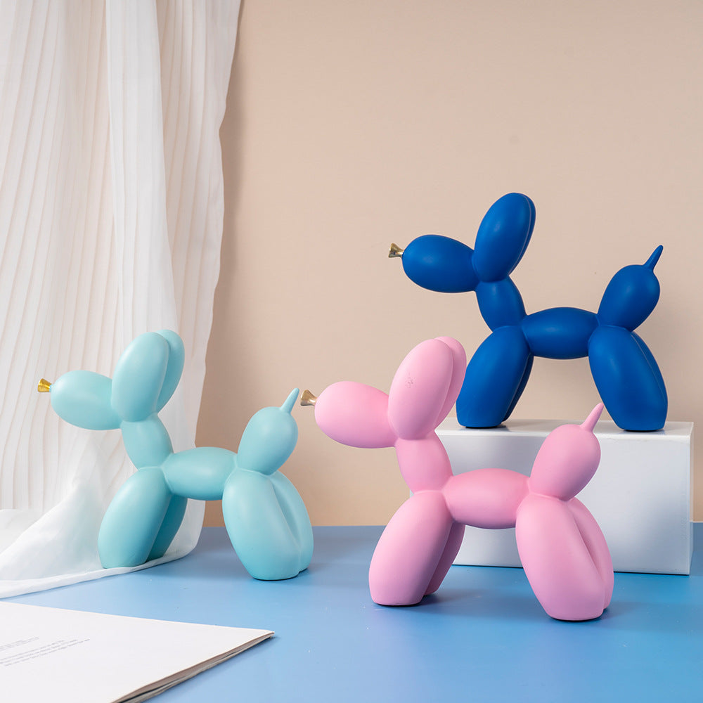 Green Modern Resin Balloon Dog Sculpture - Playful Art Figurine with Golden Snout Accent