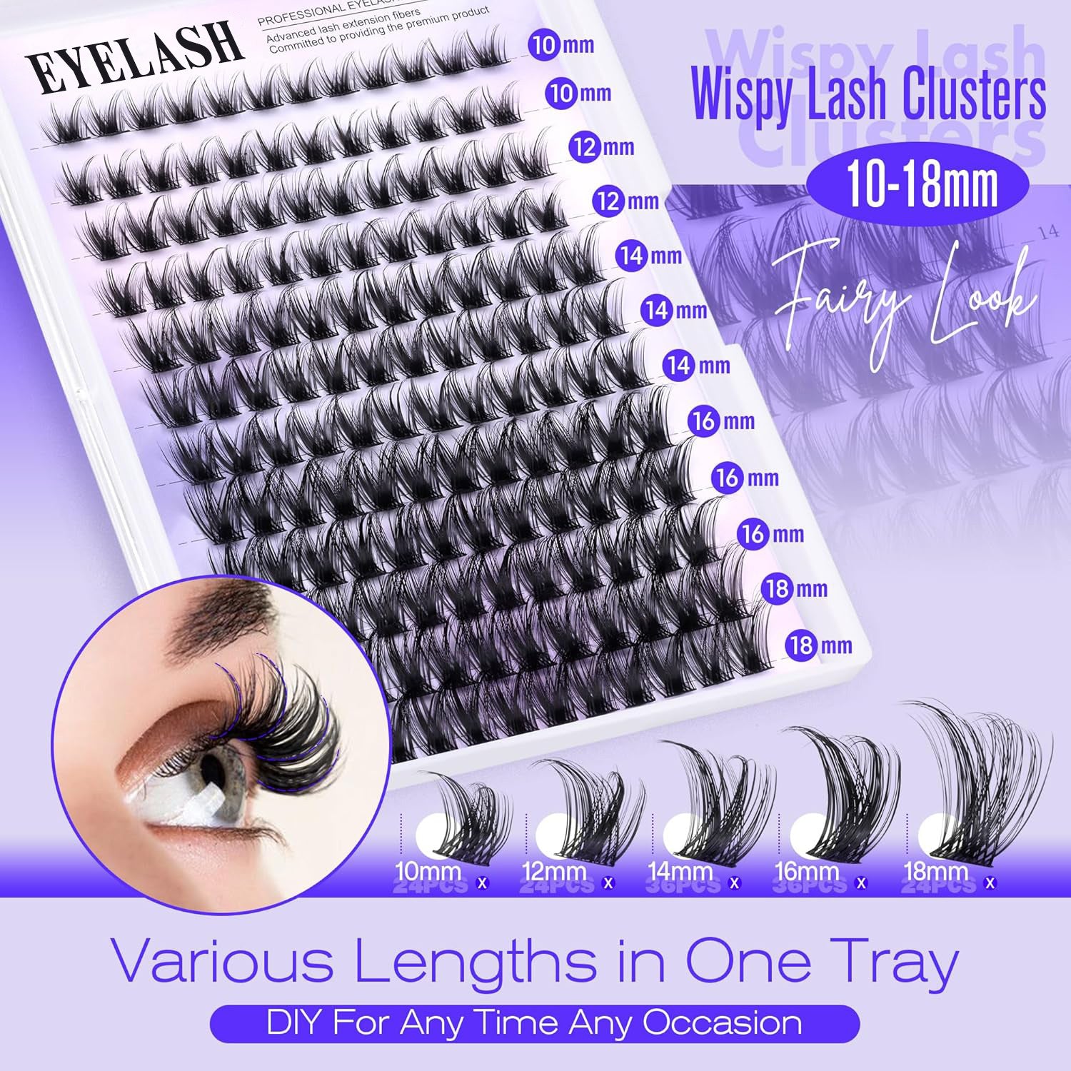 3 Pcs Black Stunning DIY Cluster Eyelash Extension Kit - 3 Trays, Mixed Lengths 10-18mm Soft Vegan Wispy Lashes for Custom Volume