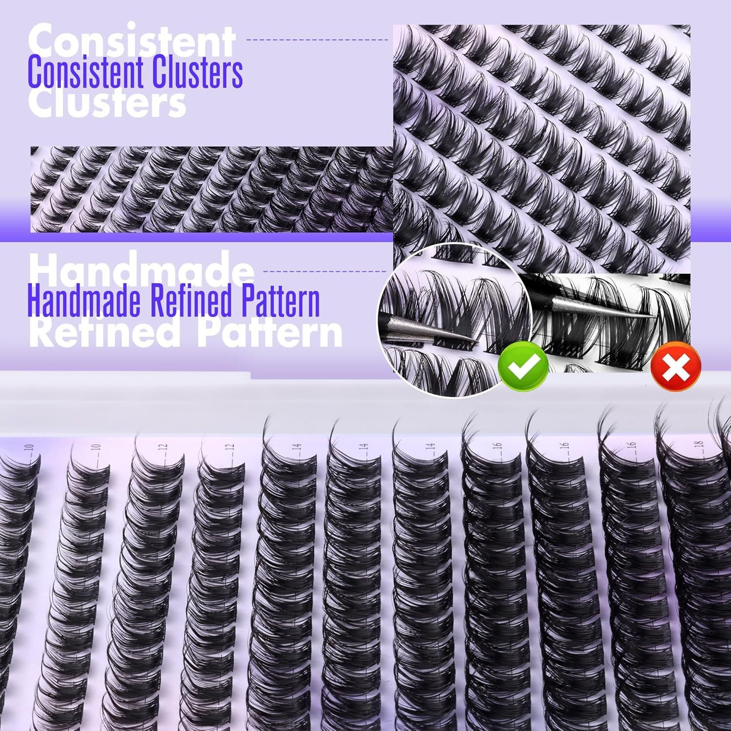 3 Pcs Black Stunning DIY Cluster Eyelash Extension Kit - 3 Trays, Mixed Lengths 10-18mm Soft Vegan Wispy Lashes for Custom Volume