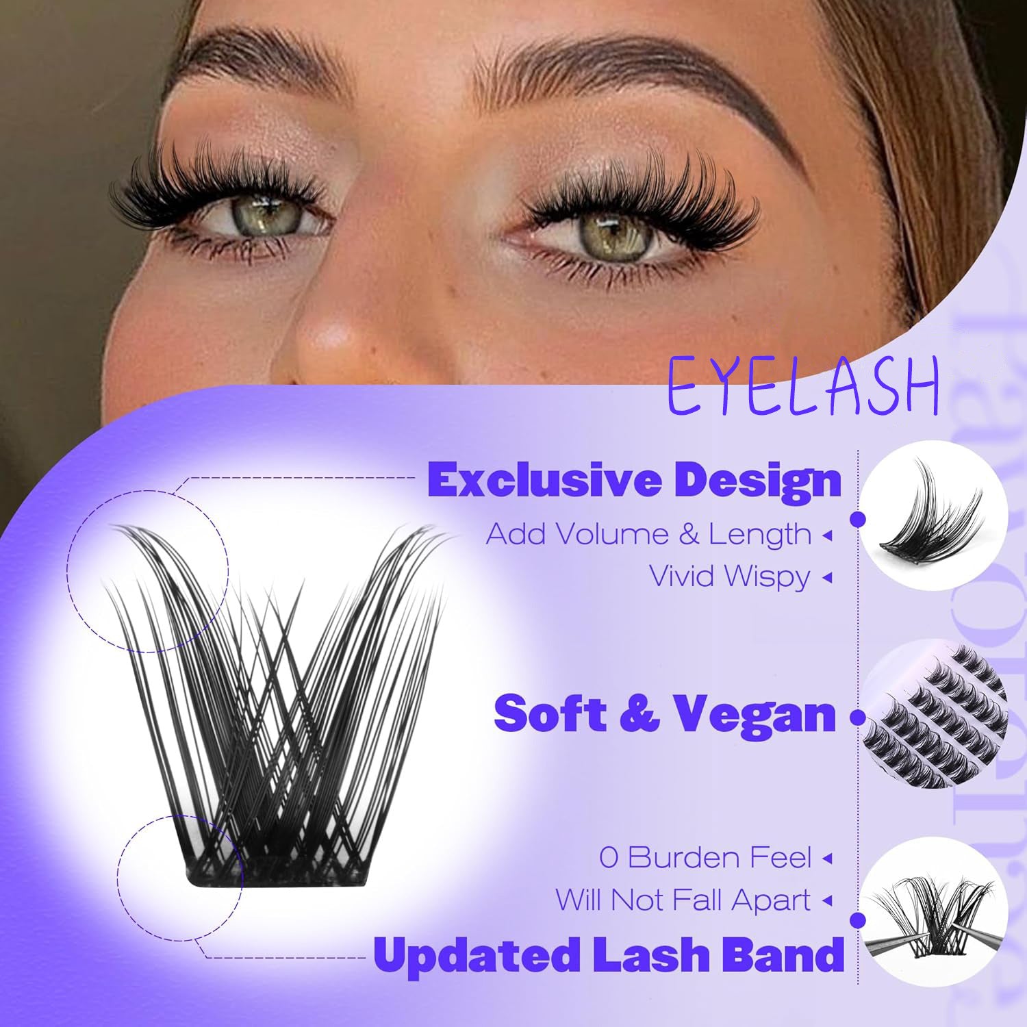 3 Pcs Black Stunning DIY Cluster Eyelash Extension Kit - 3 Trays, Mixed Lengths 10-18mm Soft Vegan Wispy Lashes for Custom Volume