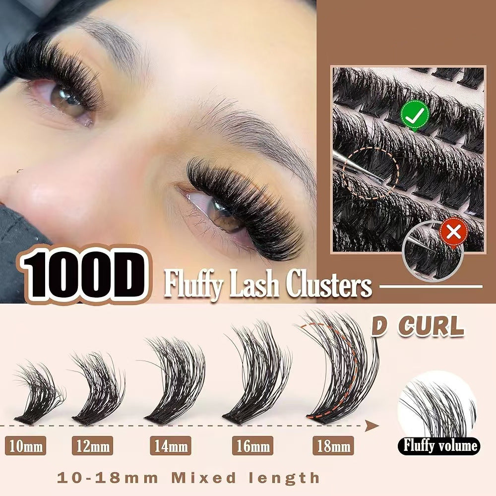 3 Pcs Black Stunning 100D DIY Lash Clusters - D Curl Faux Mink, Fluffy Volume, Mixed Lengths 10-18mm Extension Look