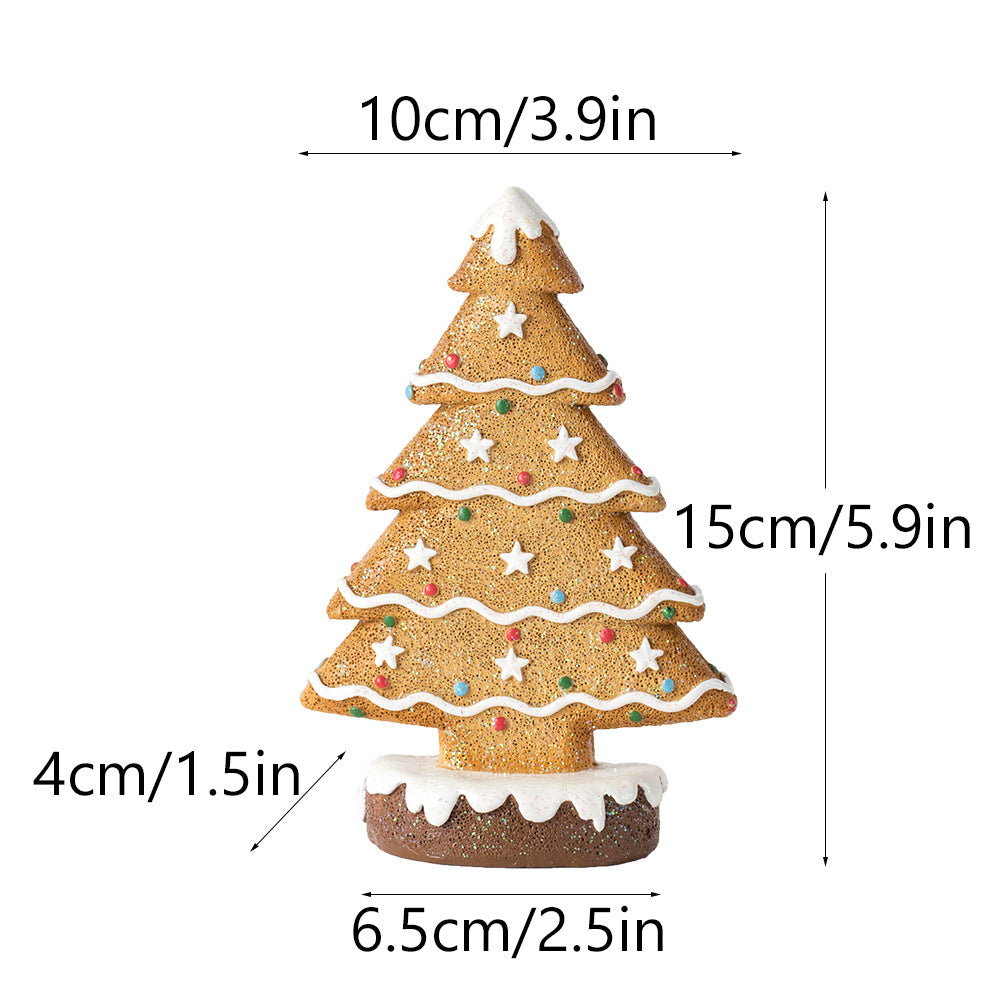 2 Pcs (1 Yellow + 1 Brown) Charming Gingerbread Christmas Tree Figurine - Festive Resin Holiday Table Decor Ornament
