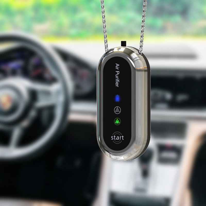 Silver and Black Personal Wearable Air Purifier Necklace - USB Rechargeable Ionizer for Cleaner Air On-The-Go