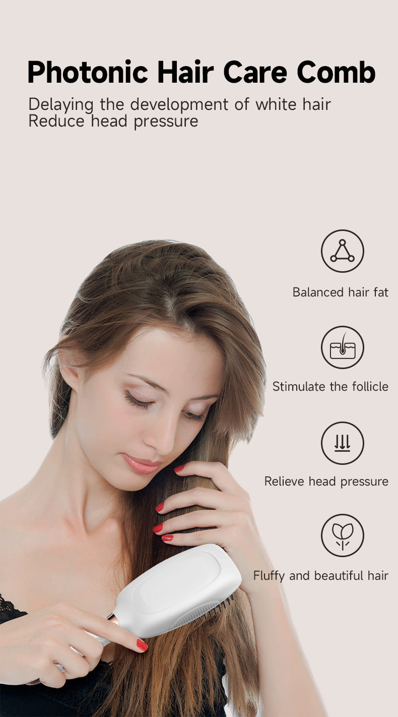 White Advanced 3-in-1 Scalp & Hair Care Massage Comb - Red Light Therapy, EMS Microcurrent & Vibration for Healthy Hair Growth