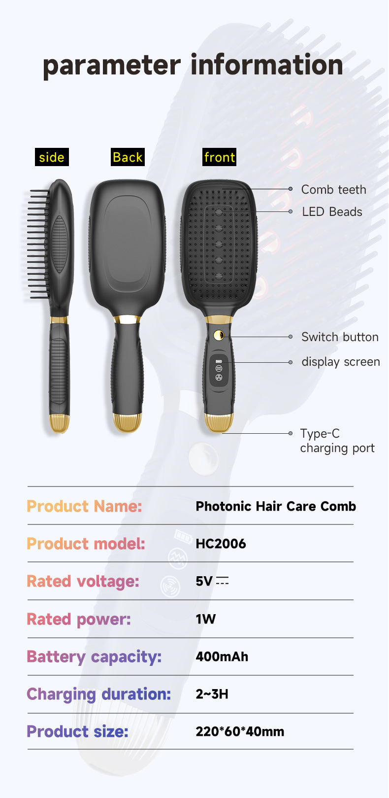 White Advanced 3-in-1 Scalp & Hair Care Massage Comb - Red Light Therapy, EMS Microcurrent & Vibration for Healthy Hair Growth