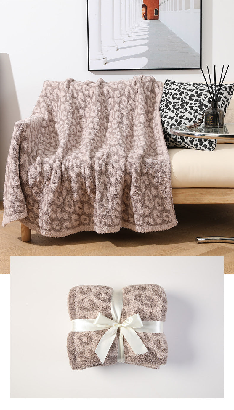 Beige and Khaki Luxurious Leopard Print Knit Throw Blanket - Ultra-Soft Jacquard Plush for Sofa, Bed & Cozy Comfort 130x150cm