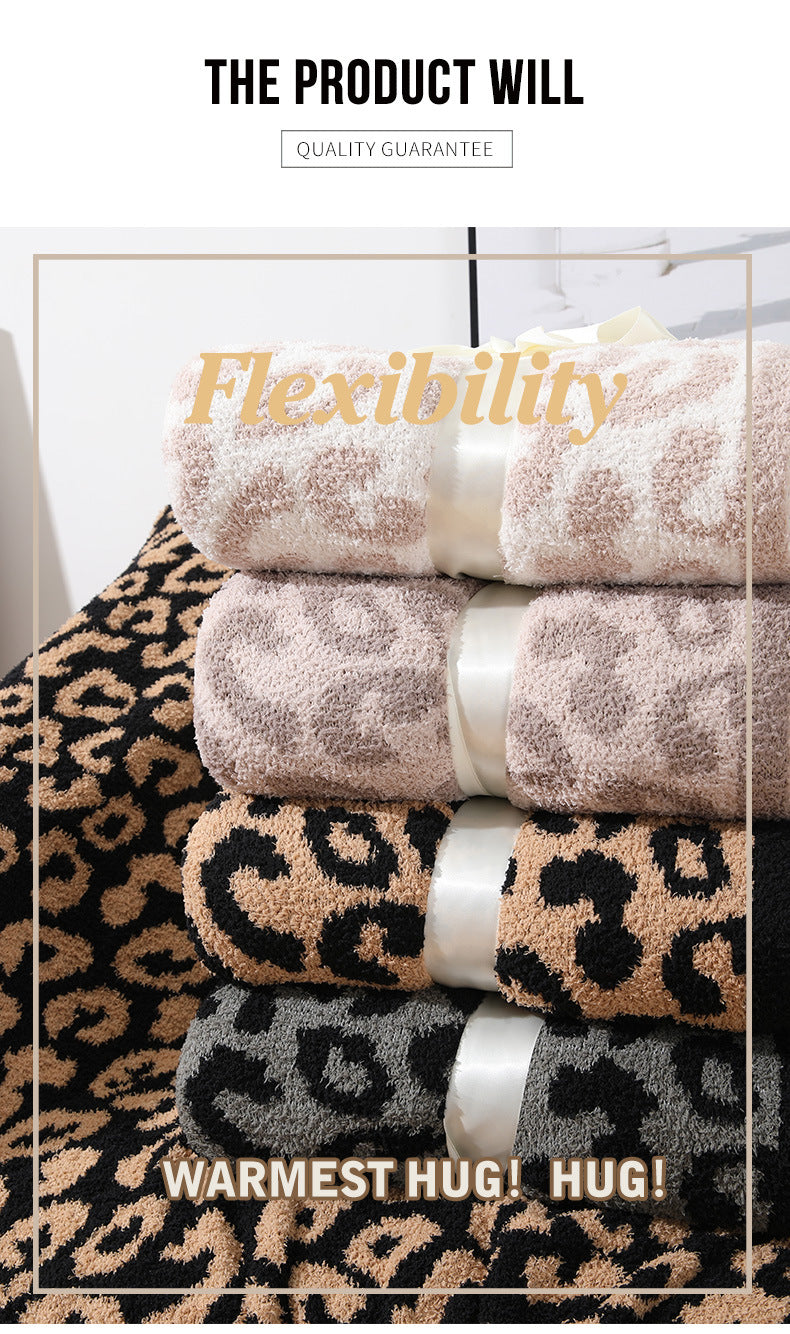 Beige and Khaki Luxurious Leopard Print Knit Throw Blanket - Ultra-Soft Jacquard Plush for Sofa, Bed & Cozy Comfort 130x150cm