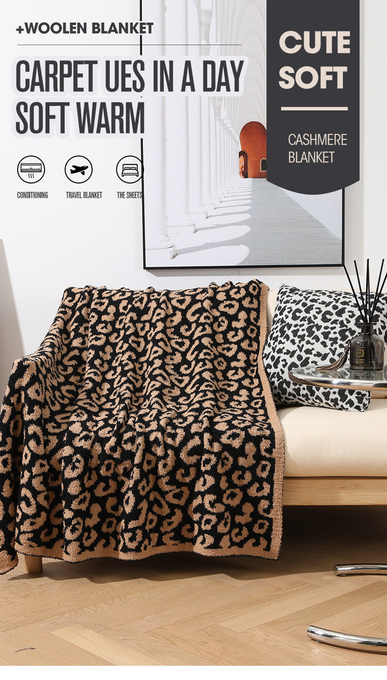 Beige and Khaki Luxurious Leopard Print Knit Throw Blanket - Ultra-Soft Jacquard Plush for Sofa, Bed & Cozy Comfort 130x150cm
