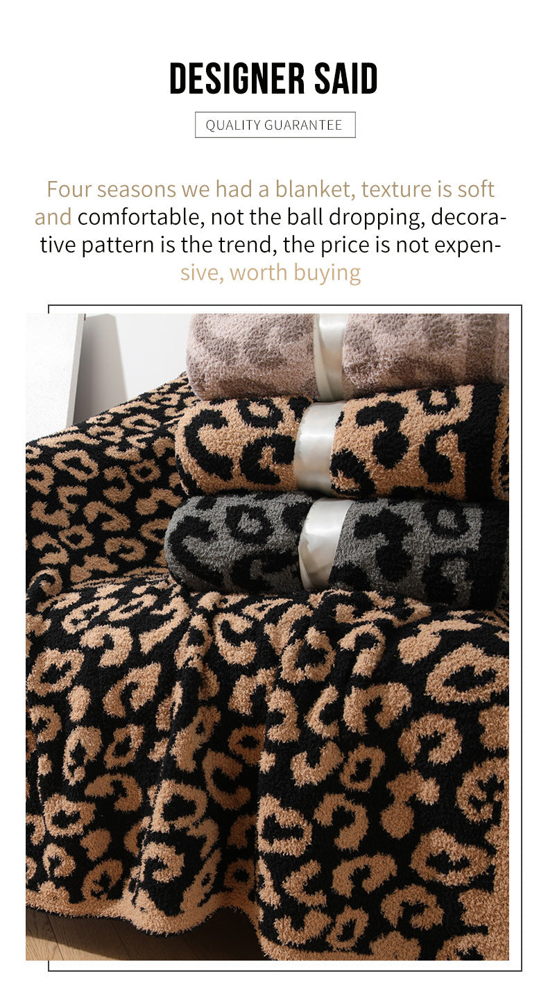 Beige and Khaki Luxurious Leopard Print Knit Throw Blanket - Ultra-Soft Jacquard Plush for Sofa, Bed & Cozy Comfort 130x150cm
