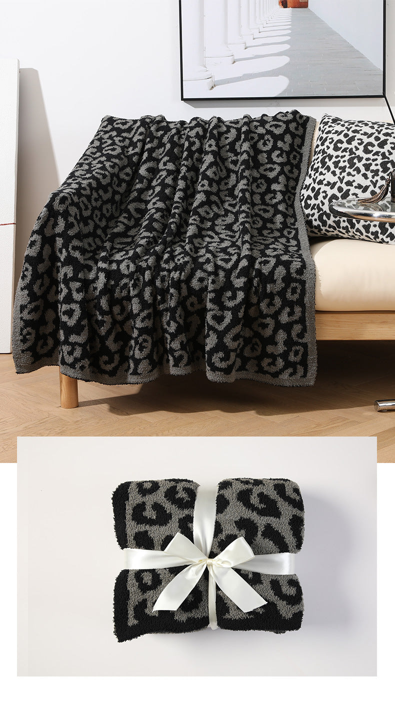 Grey and Black Luxurious Leopard Print Knit Throw Blanket - Ultra-Soft Jacquard Plush for Sofa, Bed & Cozy Comfort 130x150cm