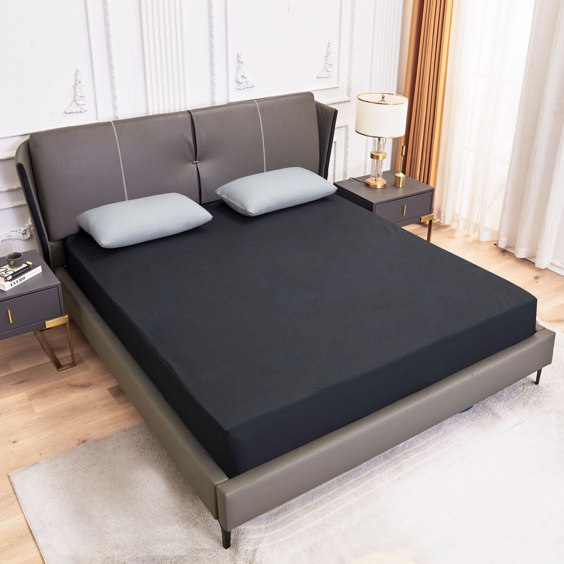 Dark Grey Queen Size Waterproof Fitted Mattress Protector - Soft & Breathable Bed Cover, Hypoallergenic, Deep Pocket 152x190x30cm