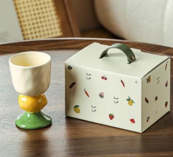 Yellow Whimsical lemon Stem Ceramic Goblet - 150ml Hand-Painted lemon Design, Unique Coffee & Drinkware Gift with Box
