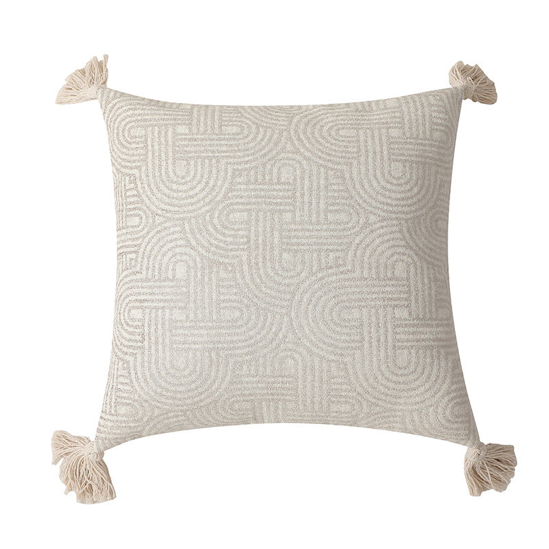 Black Chic Geometric Jacquard Cushion Covers with Tassels - Set of 2, Plush Blend for Sofa & Bed Decor 45x45cm, Insert Not Included
