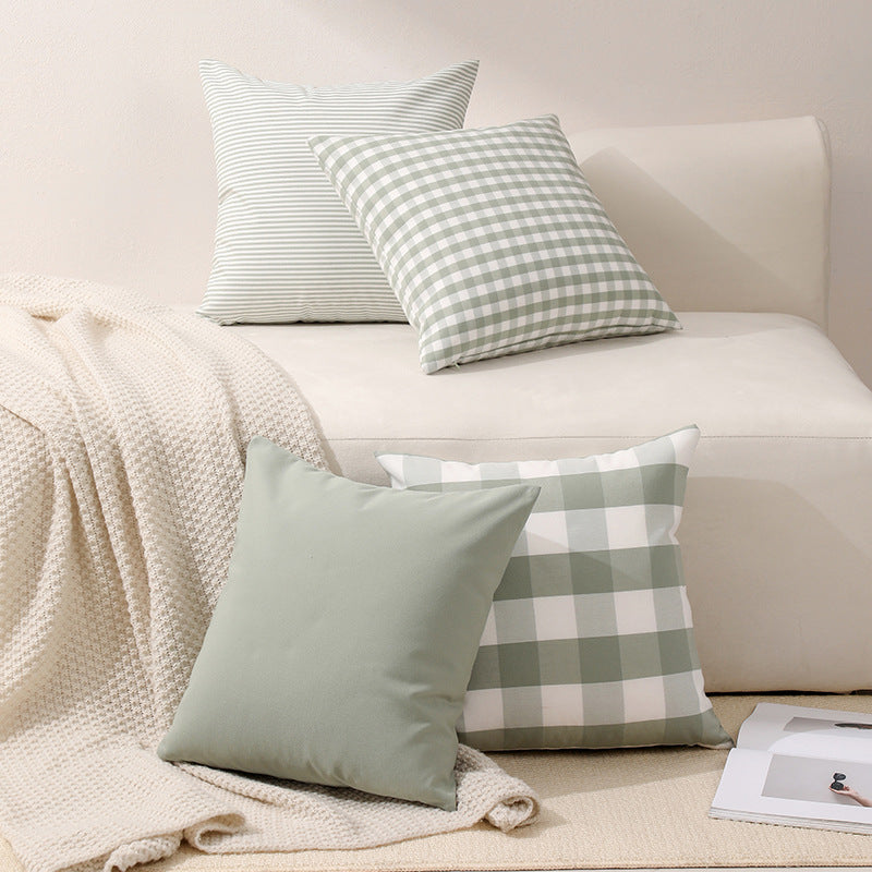 Green Small Plaid Pattern Set of 2 Decorative Cushion Covers - 45x45cm, Soft Polyester Inserts Not Included