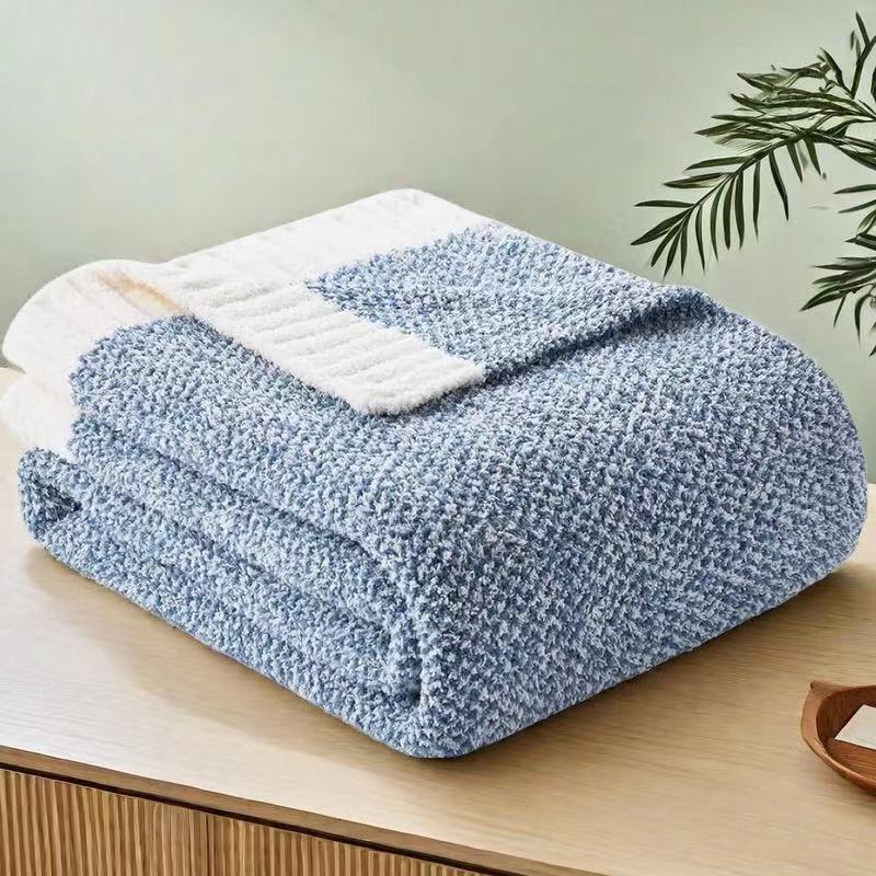 Blue and White Plush Chenille-Knit Throw Blanket - Soft Cozy Polyester for Bed & Sofa | Textured Two-Tone Design 127x153cm