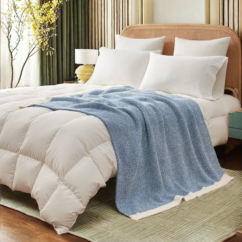 Beige and White Plush Chenille-Knit Throw Blanket - Soft Cozy Polyester for Bed & Sofa | Textured Two-Tone Design 127x153cm