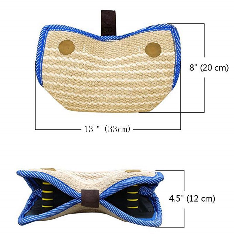 Yellow and Khaki Heavy Duty Jute Dog Bite Pillow - Professional Training Tug Toy with 3 Handles for Schutzhund, K9, Agility & Bite Work