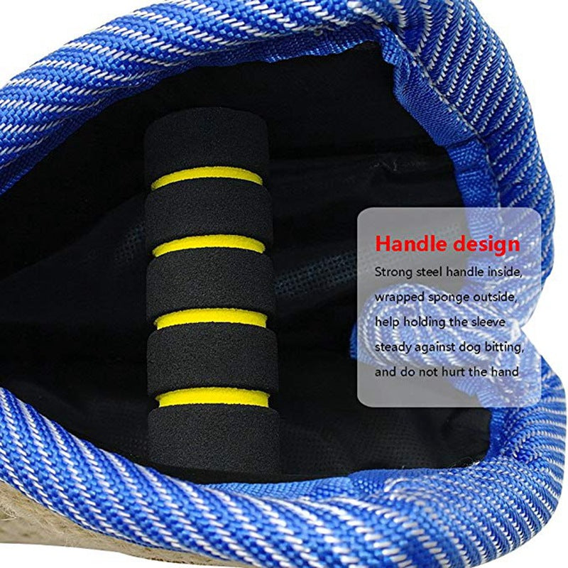 Yellow and Khaki Heavy Duty Jute Dog Bite Pillow - Professional Training Tug Toy with 3 Handles for Schutzhund, K9, Agility & Bite Work