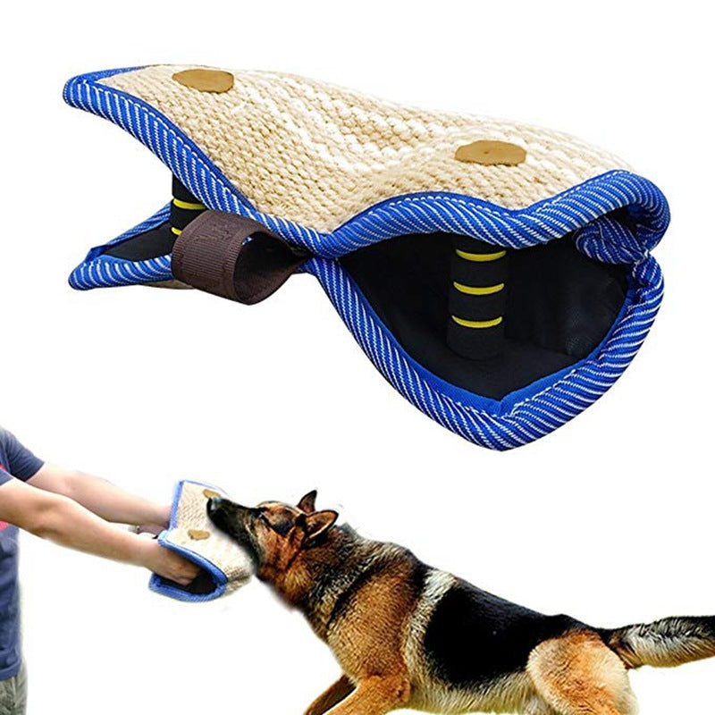 Yellow and Khaki Heavy Duty Jute Dog Bite Pillow - Professional Training Tug Toy with 3 Handles for Schutzhund, K9, Agility & Bite Work
