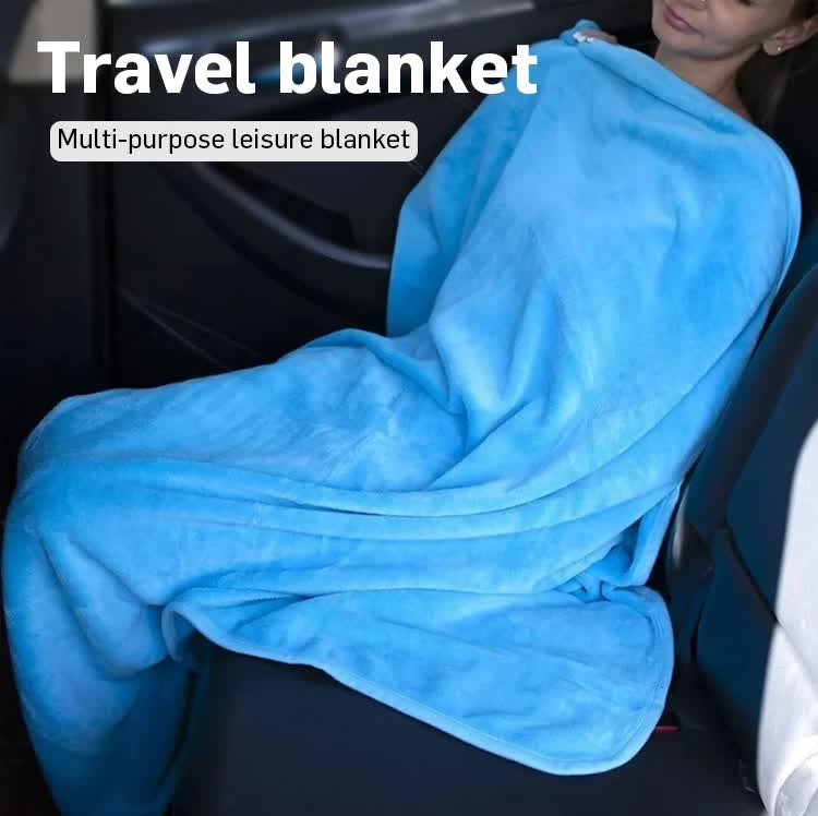 Pink 2-in-1 Plush Travel Blanket & Pillow Set - Soft Flannel with Luggage Strap & Carabiner 50x60in