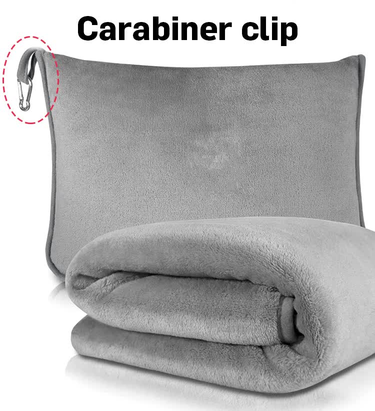 Pink 2-in-1 Plush Travel Blanket & Pillow Set - Soft Flannel with Luggage Strap & Carabiner 50x60in