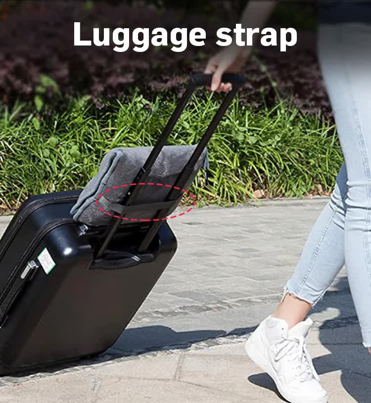 Black 2-in-1 Plush Travel Blanket & Pillow Set - Soft Flannel with Luggage Strap & Carabiner 50x60in